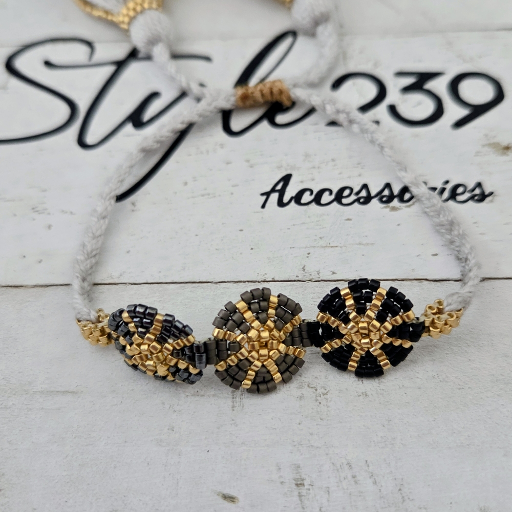 Miyuki Gold and Black Adjustable Bracelet